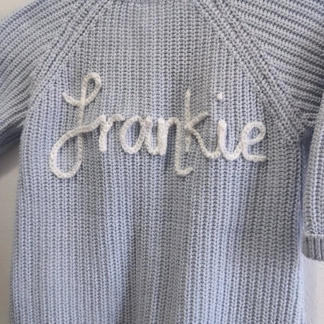 Instagram post: 🤍 F r a n k i e 💙

Knit Details 
🪡 Baby Blue Ro...